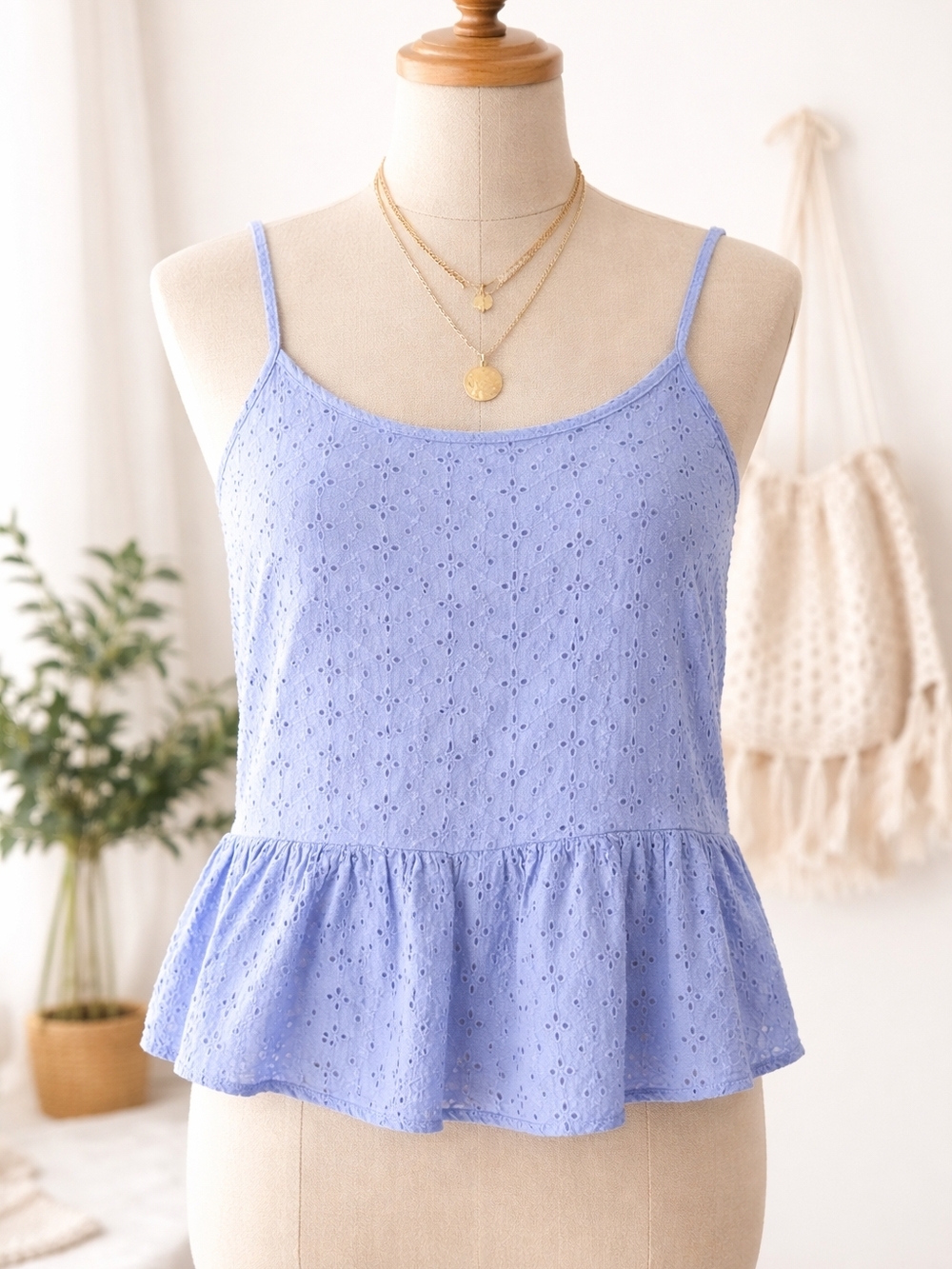 Aeropostale Blue Eyelet Peplum Cami Tank Top M